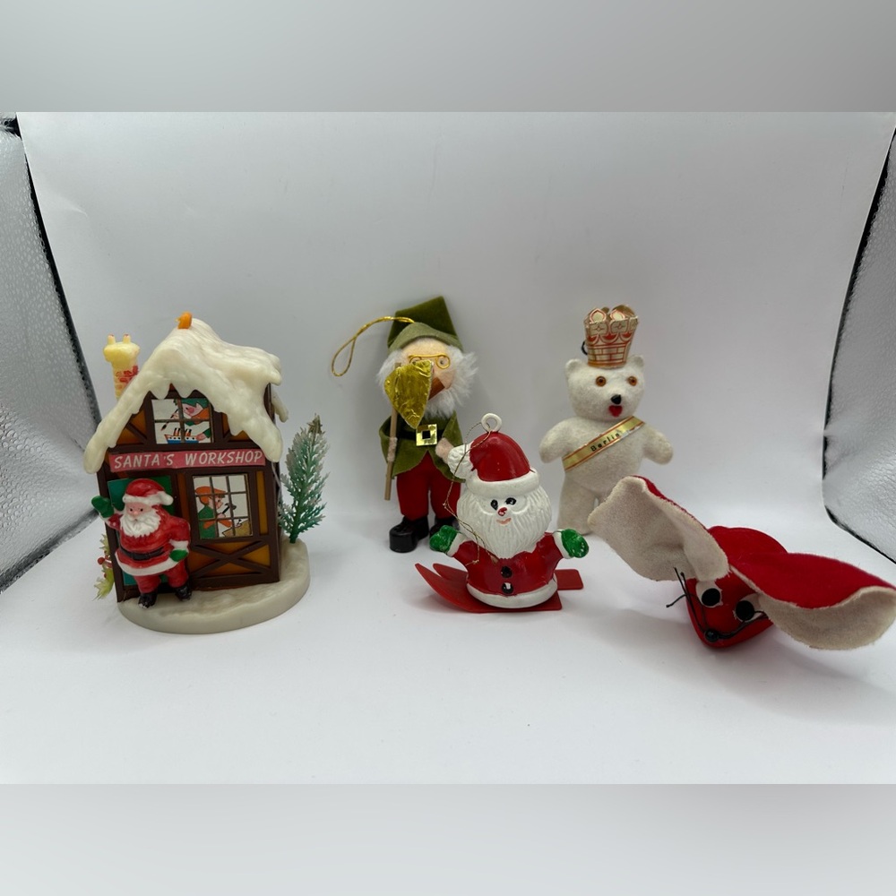 Group of five vintage Christmas ornaments-Hong Kong, Taiwan, Japan and Germany